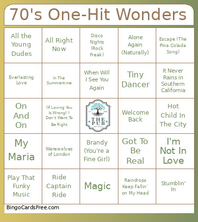 70's One-Hit Wonders Bingo Card