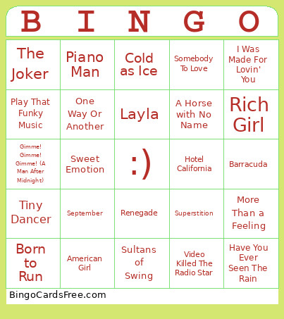 70s Round Bingo Card