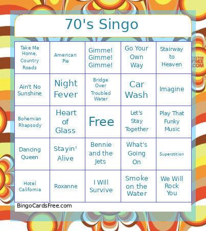 70's Singo Bingo Card