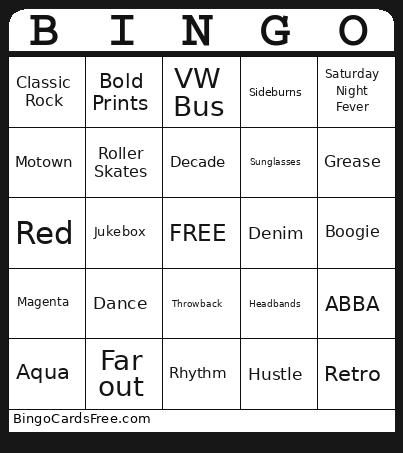 70's Theme Bingo