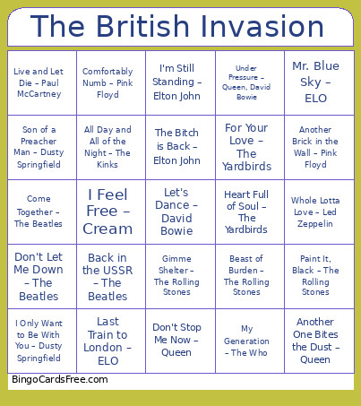 71. The British Invasion Bingo Card