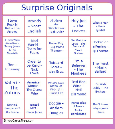 74. Surprise Originals Bingo Card