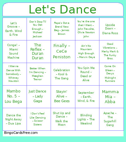 75. Let's Dance Bingo Card