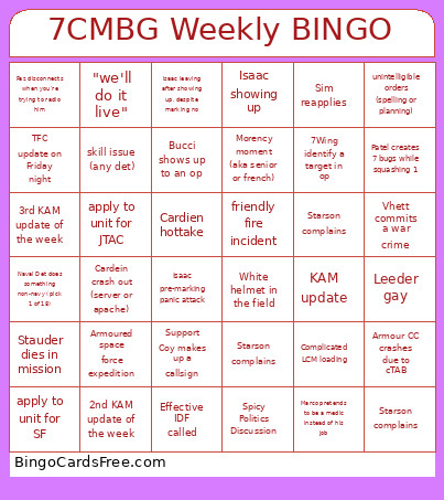 7CMBG Weekly Bingo Card