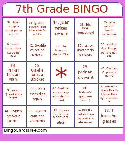 7th Grade BINGO