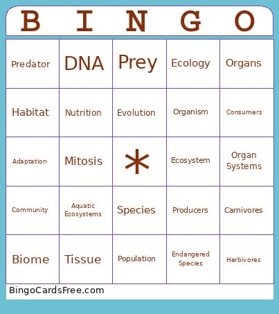 7th Grade Biology Bingo Card