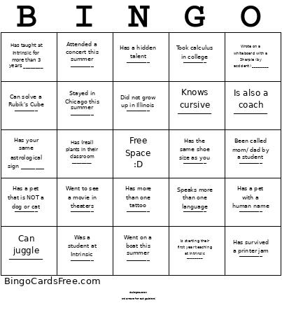 8/12/25 Opening Bingo Card