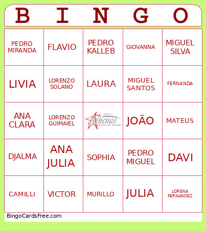8º Ano Bingo Card