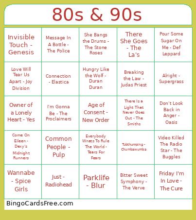 80s & 90s Bingo