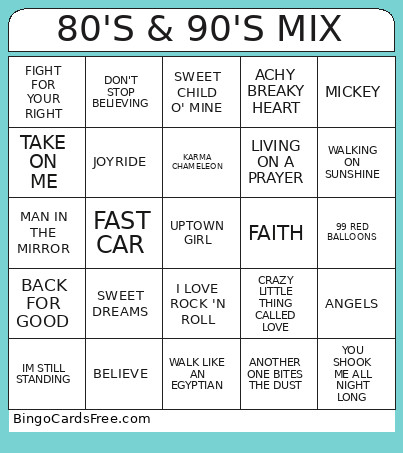 80'S & 90'S MIX Bingo Card