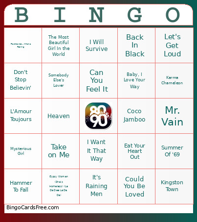 80s 90s Music Bingo Card