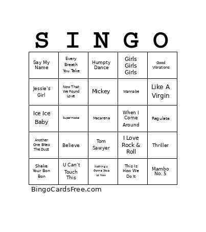 80s & 90s Super Hits V01 Bingo