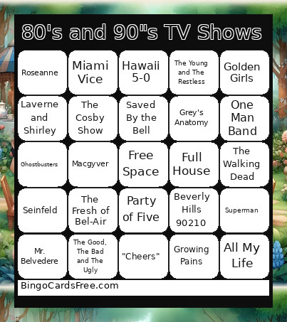 80's And 90s TV Shows Bingo Card