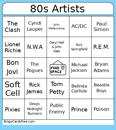 80s Artists Bingo Card