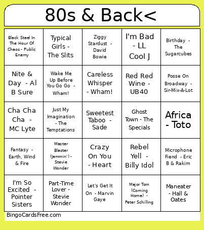 80s & Back< Bingo Card