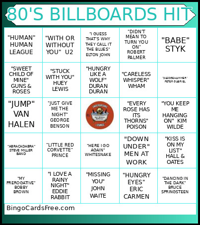 80'S BILLBOARD HITS Bingo Card