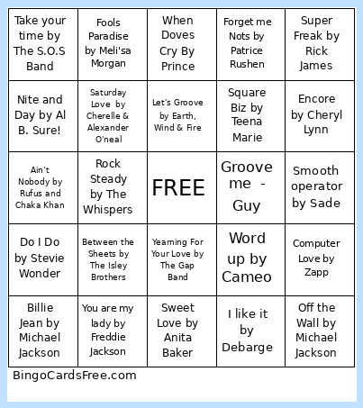 80s Bingo Card