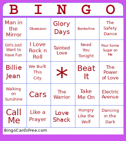 80s Bingo Card