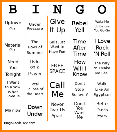 80's Bingo Card