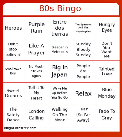 80s Bingo Card