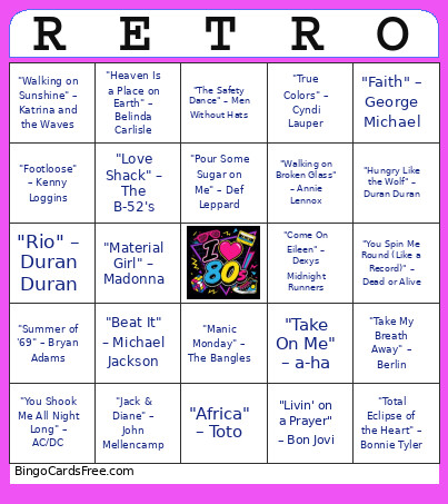 80's Bingo Card