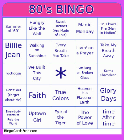 80's Bingo Card