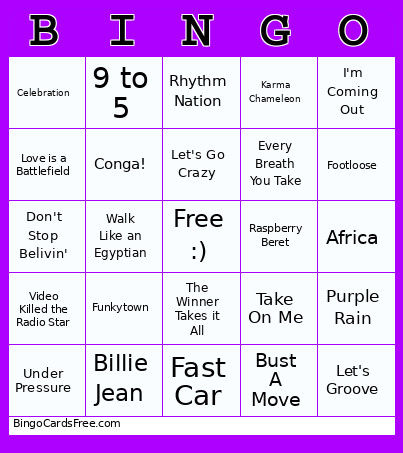 80s Bingo Card