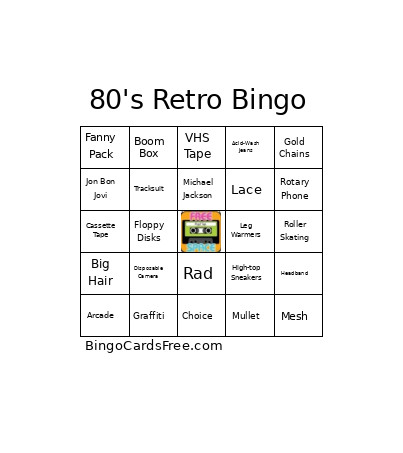 80's - Xmas Party Bingo Card