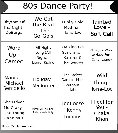 80s Dance Party! Bingo Card