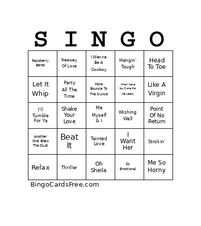 80s Dance Party V02 Bingo Card