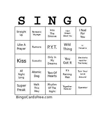 80s Dance V01 Bingo Card