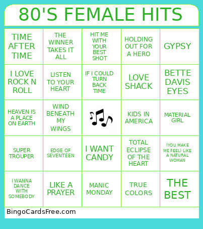80'S FEMALE HITS Bingo Card