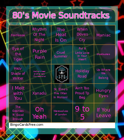 80's Movie Soundtracks Bingo Card