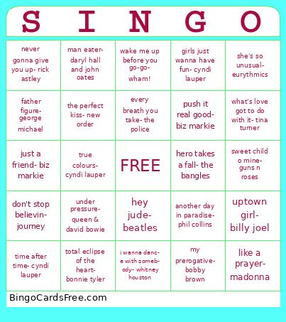 ‘80s music  Bingo