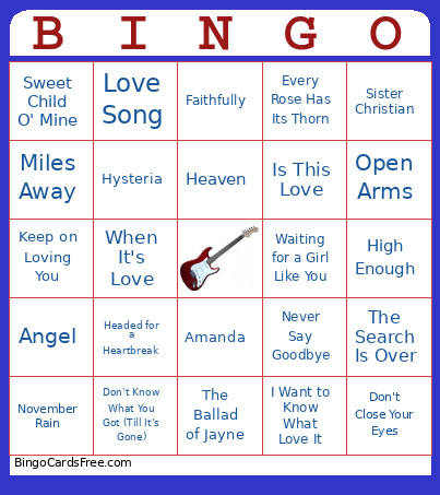 80s Music Bingo Card