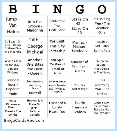 80's Music Bingo