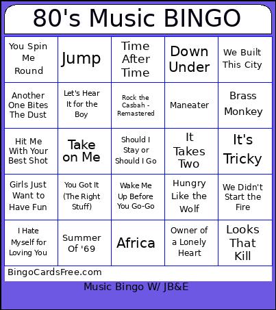 80's Music BINGO