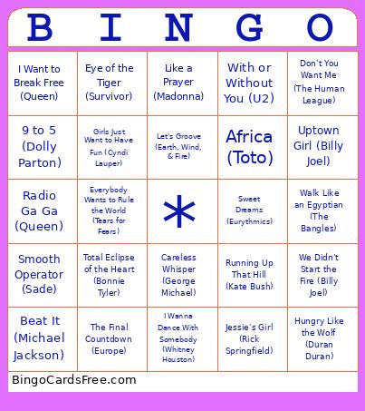 80s Music Bingo