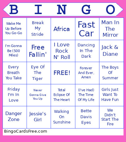 80's Music Bingo Card