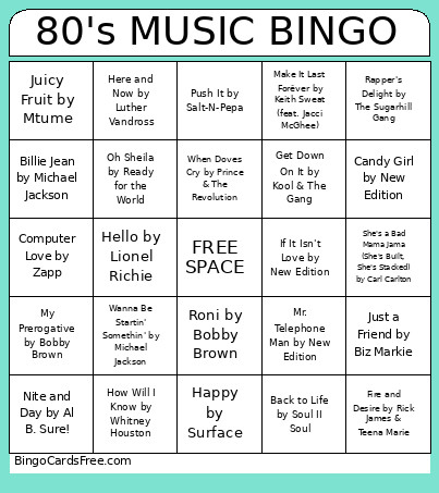 80's MUSIC Bingo Card