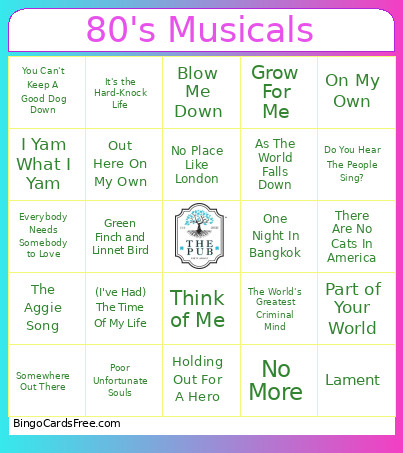 80's Musicals Bingo Card