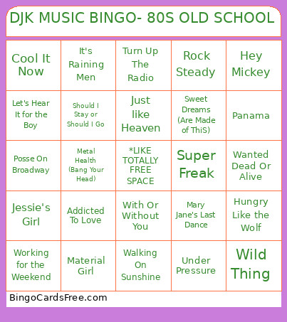 80's OLD SCHOOL HITS DJK MUSIC Bingo Card