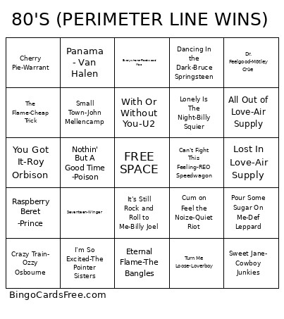 80'S (PERIMETER LINE WINS) Bingo Card
