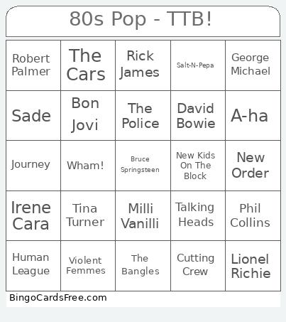 80s Pop - TTB! Bingo Card