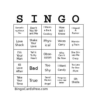 80s Pop V01 Bingo Cards Free Pdf Printable Game, Title: SINGO
