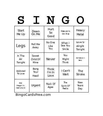 80s Rock V02 Bingo Card