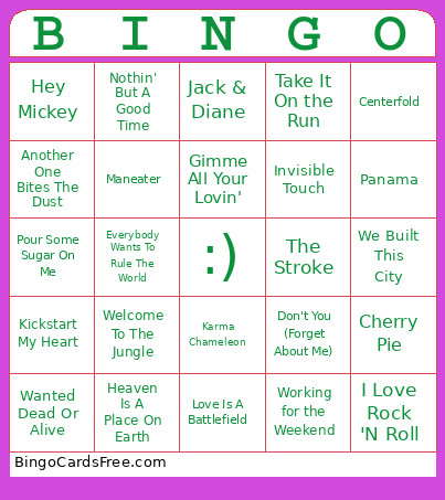 80s Round Bingo Card