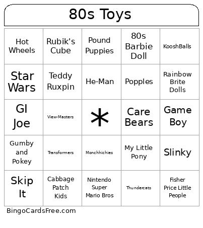 80s Toys Bingo Card