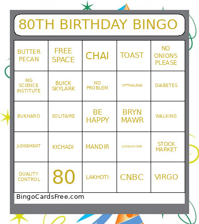 80TH BIRTHDAY Bingo Card