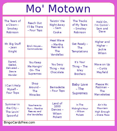 83. Mo' Motown Bingo Card